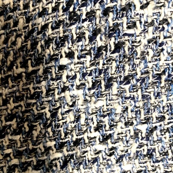 ZARA Oversize Tweed Blue and White Fringe Tassels Blazer Jacket - Picture 10 of 11